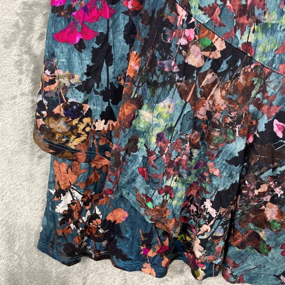 Peruvian Connection Dress Womens M Teal Floral Very Good Sleeveless Tiered Hem - Picture 3 of 9